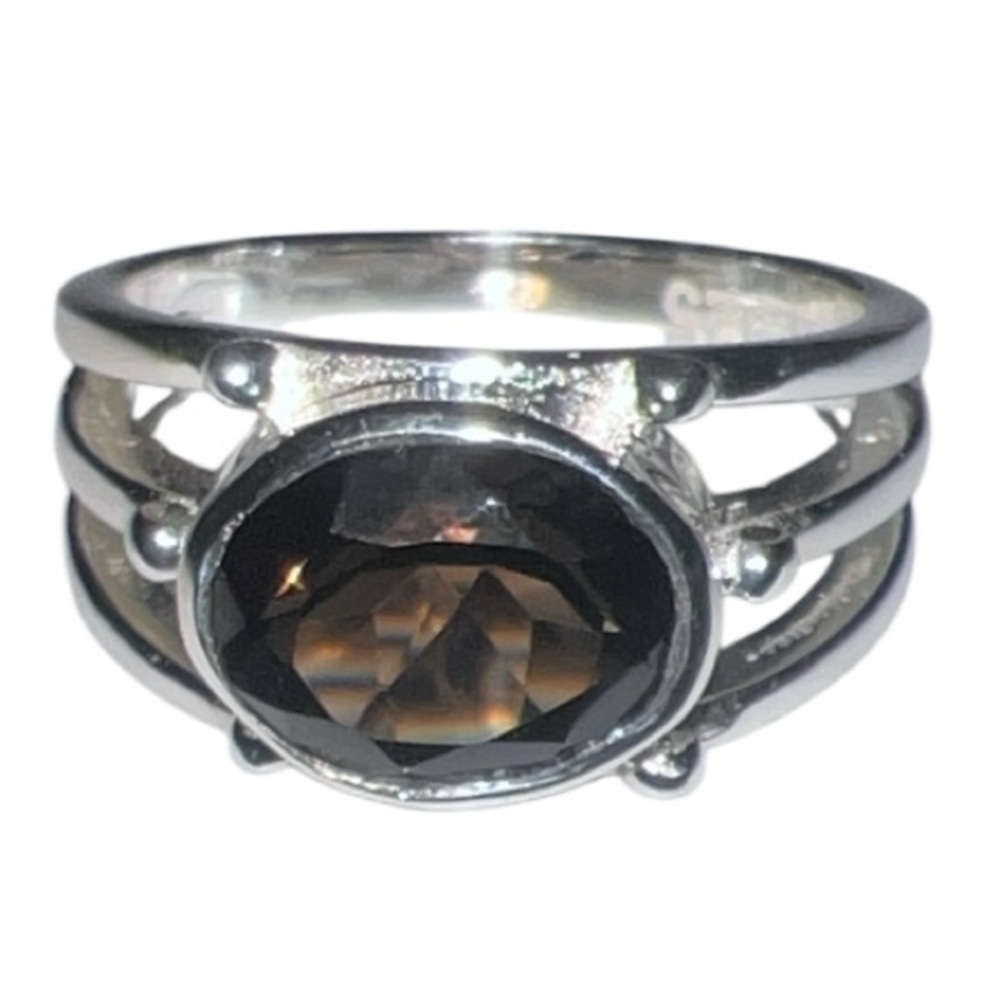 Elegant Sterling Silver and Smoky Quartz Gemstone Ring size‎ 7